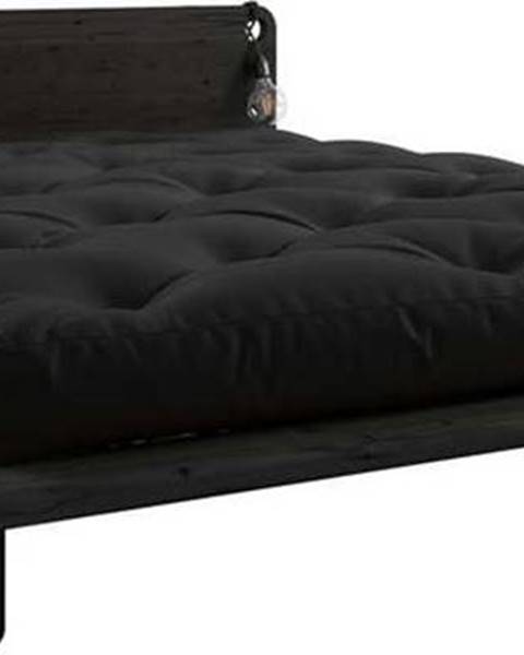 Karup Design Černá dvoulůžková postel s lampičkami a černou matrací Double Latex Karup Design Peek, 180 x 200 cm