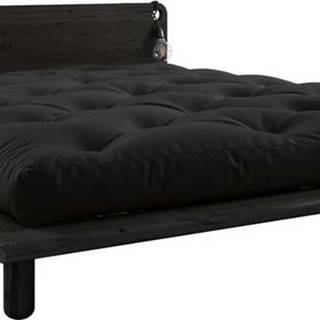 Černá dvoulůžková postel s lampičkami a černou matrací Double Latex Karup Design Peek, 180 x 200 cm