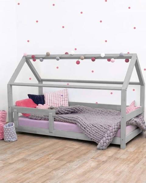 Benlemi Šedá dětská postel s bočnicí ze smrkového dřeva Benlemi Tery, 90 x 180 cm