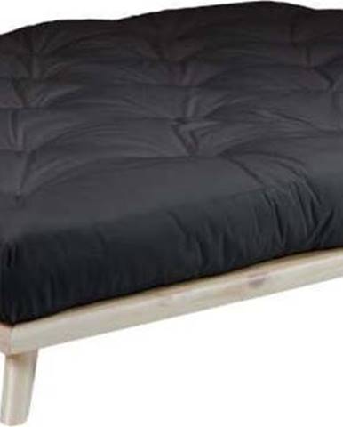 Dvoulůžková postel z borovicového dřeva s matrací Karup Design Senza Comfort Mat Natural Clear/Black, 160 x 200 cm