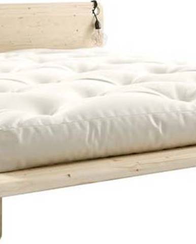 Dvoulůžková postel z masivního dřeva s čelem, lampičkami a matrací Comfort Karup Design Peek, 160 x 200 cm