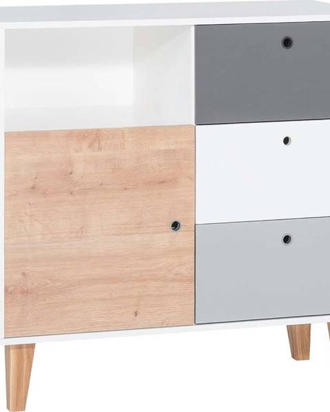 VOX Bílo-šedá komoda s dřevěným detailem Vox Concept