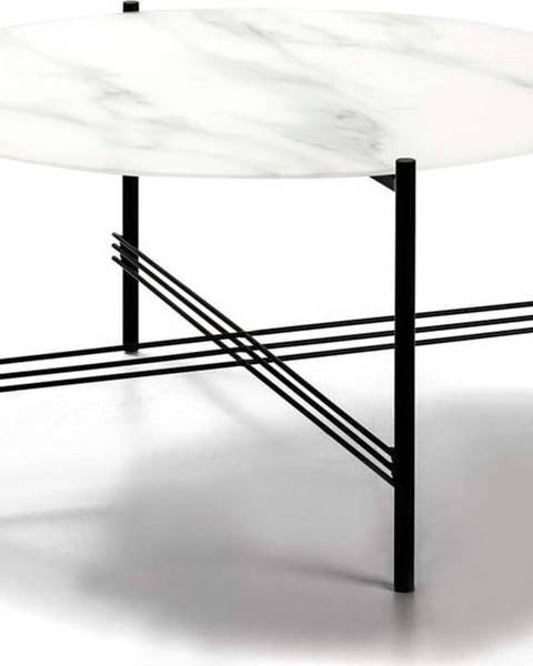 Marckeric Bílo-černý konferenční stolek se skleněnou deskou v mramorovém dekoru Marckeric, ø 84 cm