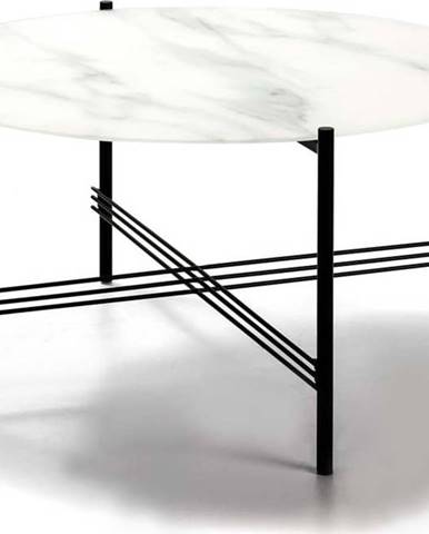 Bílo-černý konferenční stolek se skleněnou deskou v mramorovém dekoru Marckeric, ø 84 cm