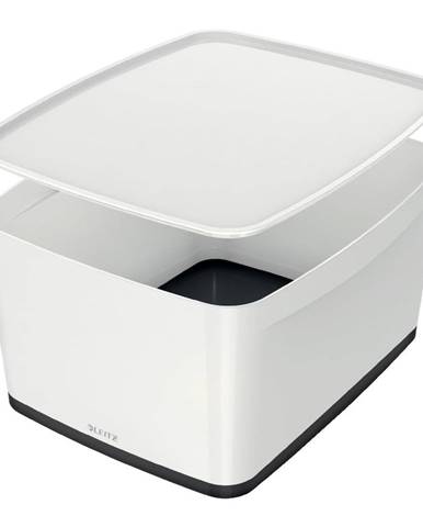 Bílo-černý plastový úložný box s víkem MyBox - Leitz