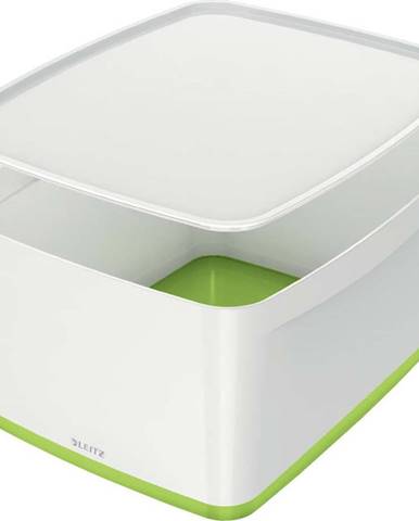 Bílo-zelený plastový úložný box s víkem MyBox - Leitz