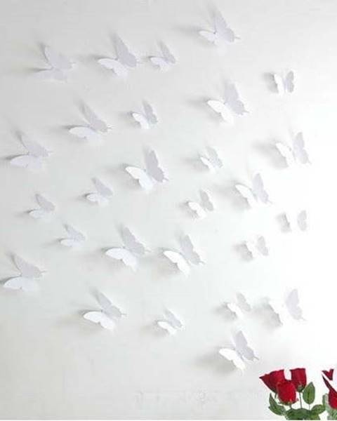 Sada 12 bílých samolepek s 3D efektem Ambiance Butterflies