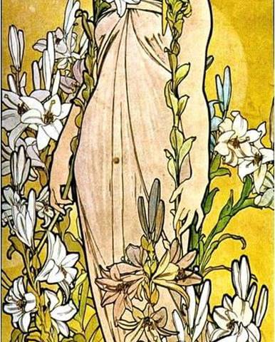 Reprodukce obrazu Alfons Mucha - The Flowers Lily, 30 x 80 cm