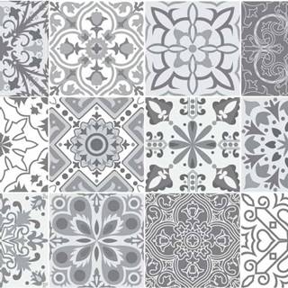 Sada 12 nástěnných samolepek Ambiance Wall Decal Tiles Grey and White Torino, 15 x 15 cm