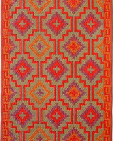 Oranžovo-fialový oboustranný venkovní koberec z recyklovaného plastu Fab Hab Lhasa Orange & Violet, 120 x 180 cm