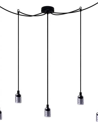 Černé pětiramenné závěsné svítidlo s detaily ve stříbrné barvě Bulb Attack Uno