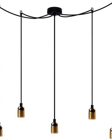 Černé pětiramenné závěsné svítidlo s detaily ve zlaté barvě Bulb Attack Uno