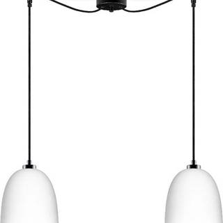 Bílé dvouramenné závěsné svítidlo s černým kabelem a detailem v měděné barvě Sotto Luce Awa Matte