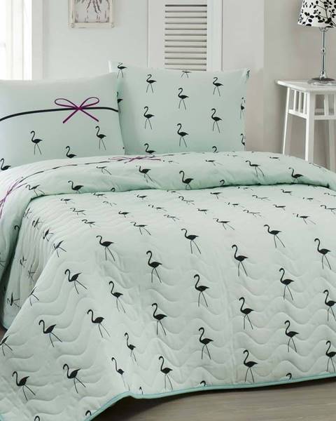 Eponj Home Přehoz přes postel na dvoulůžko s povlaky na polštáře Flamingo, 200 x 220 cm