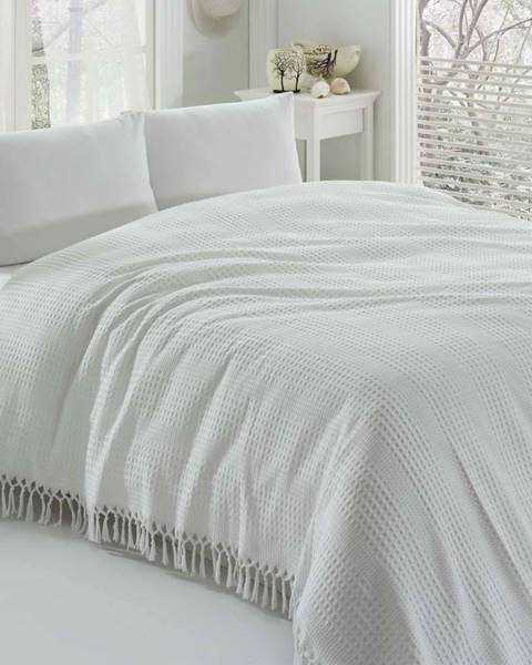 Saheser Bílý bavlněný lehký přehoz přes postel na dvoulůžko Pique, 220 x 240 cm