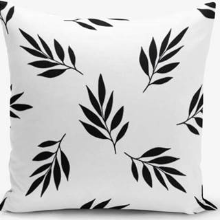 Černo-bílý povlak na polštář s příměsí bavlny Minimalist Cushion Covers Black White Leaf, 45 x 45 cm
