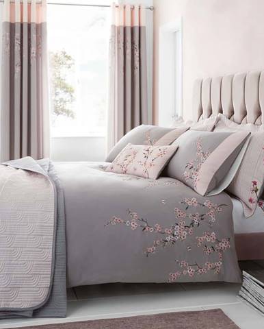 Růžovo-šedý prošívaný přehoz na postel Catherine Lansfield Blossom, 240 x 260 cm