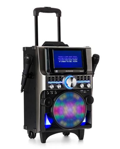 Auna Pro DISGO Box 360, BT karaoke systém, 2 mikrofony, HDMI, BT, LED, USB, kolečka, černý