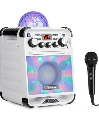 Auna Rockstar LED, karaoke systém, CD přehrávač, bluetooth, AUX, 2 x 6,3 mm, bílý