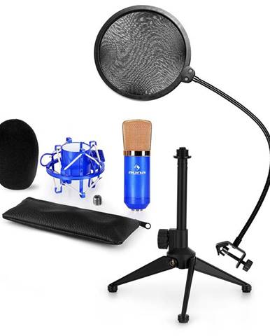 Auna CM001BG mikrofonní sada V2 – kondenzátorový mikrofon, mikrofonní stojan, pop filtr, modrá barva
