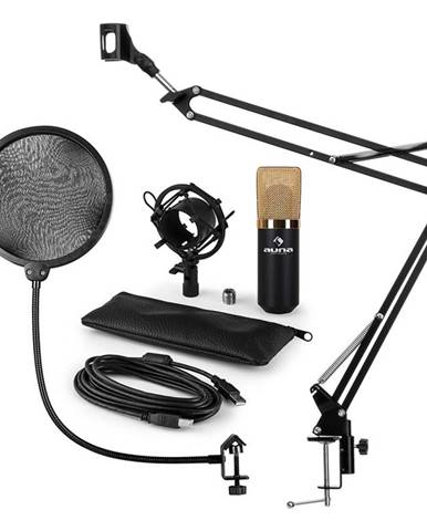 Auna MIC-900BG, USB MIKROFONNÍ SADA V4, ZLATÁ, kondenzátorové mikrofony, POP FILTER, mikrofonní rameno