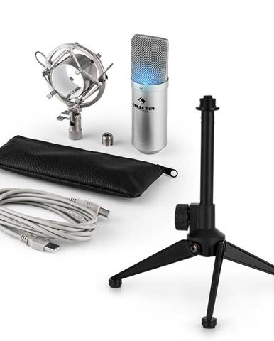 Auna MIC-900S-LED V1, USB mikrofonní sada, stříbrný kondenzátorový mikrofon + stolní stativ