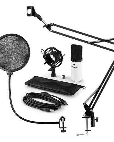 Auna MIC-900WH, USB MIKROFONNÍ SADA V4, BÍLÁ, kondenzátorové mikrofony, POP FILTER, mikrofonní rameno