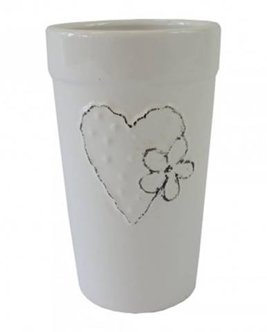 Keramická váza vk43 bílá se srdíčkem a kytičkou