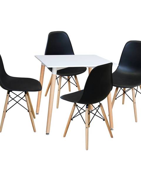 IDEA Nábytek Jídelní stůl 80x80 UNO bílý + 4 židle UNO černé