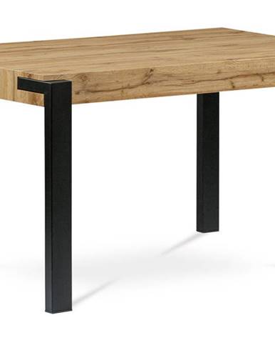 Jídelní stůl 140x88x76, deska MDF dekor divoký dub tloušťka 100mm, kov černý mat HT-725 OAK