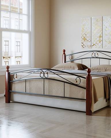 NEJBY, postel 180x200 cm s roštem, masiv/kov, třešeň antická