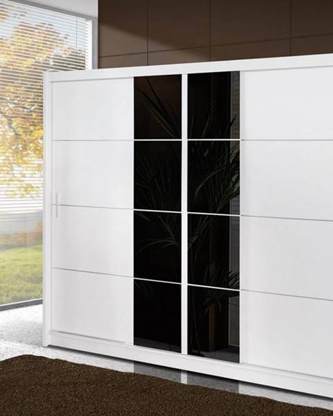 Smartshop Šatní skříň s posuvnými dveřmi PORTO 250, bílá/černé sklo