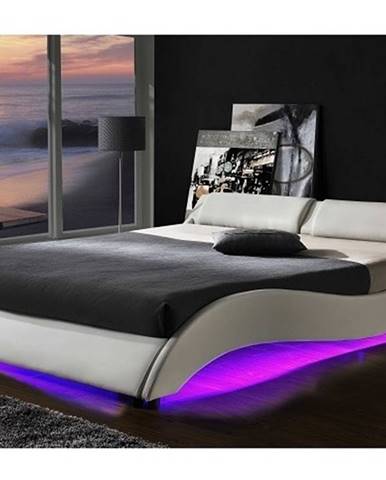 PASCALE čalouněná postel s roštem a LED osvětlením 180x200 cm, bílá
