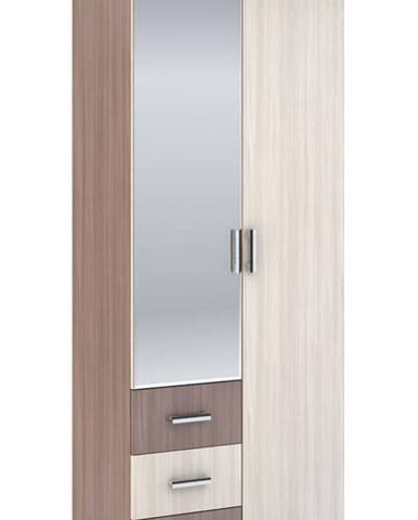 Šatní skříň 2-dveřová ROCHEL 58 cm jasan šimo (ROCHEL SK812-G8 SKŘÍŇ 2D3S+ZRC.58 j.šimo světlý)