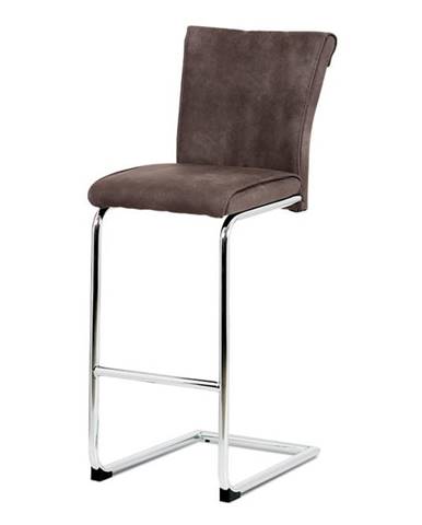 Barová židle, hnědá ekokůže v dekoru broušené kůže, chromovaná pohupová podnož BAC-192 BR
