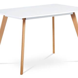 Jídelní stůl 120x80 cm, MDF, bílý matný lak, masiv buk, přírodní odstín DT-605 WT
