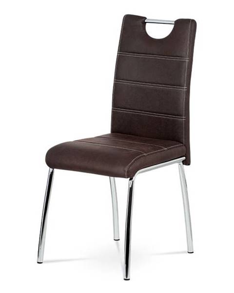 Smartshop Jídelní židle, hnědá látka imitace broušené kůže, kov chrom AC-9930 BR3
