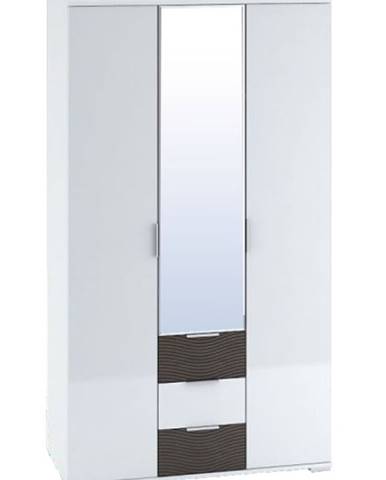 Šatní skříň 3-dveřová TERRA wenge/bílý lesk (TERRA SK823-A0 SKŘÍŇ 3D3S+ZRC.45 bíl.lesk+wenge3D)