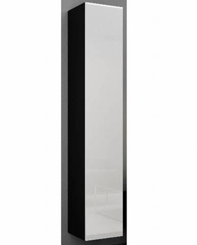 Závěsná vitrína VIGO 180 cm - plná dvířka, černá/bílý lesk