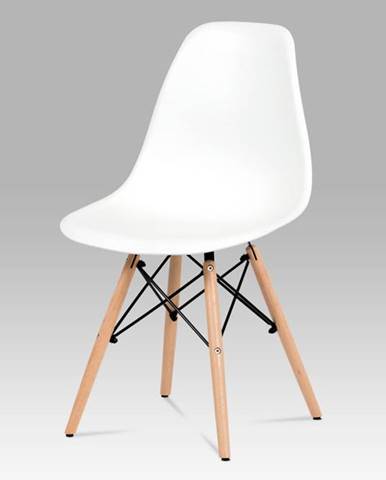 Jídelní židle CT-758 WT, plast bilý / masiv buk / kov černý