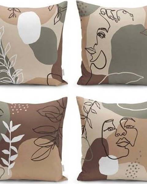 Minimalist Cushion Covers Sada 4 povlaků na polštáře Minimalist Cushion Covers Drawing Face, 43 x 43 cm
