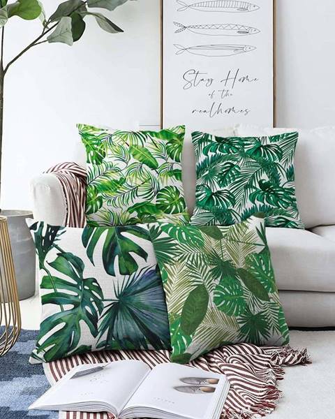 Minimalist Cushion Covers Sada 4 povlaků na polštáře Minimalist Cushion Covers Summer Jungle, 55 x 55 cm