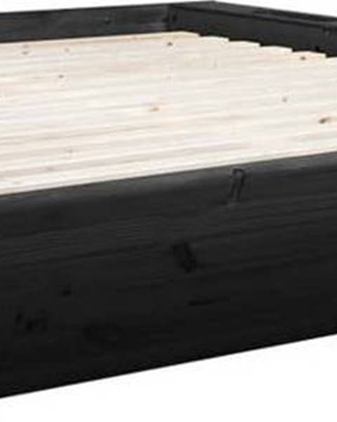 Karup Design Černá dvoulůžková postel z masivního dřeva s úložným prostorem Karup Design Ziggy, 160 x 200 cm
