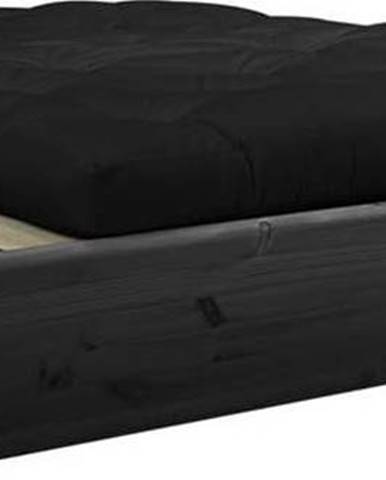Černá dvoulůžková postel z masivního dřeva s černým futonem Double Latex a tatami Karup Design, 160 x 200 cm