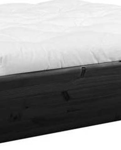 Černá dvoulůžková postel z masivního dřeva s úložným prostorem a futonem Comfort Karup Design, 140 x 200 cm