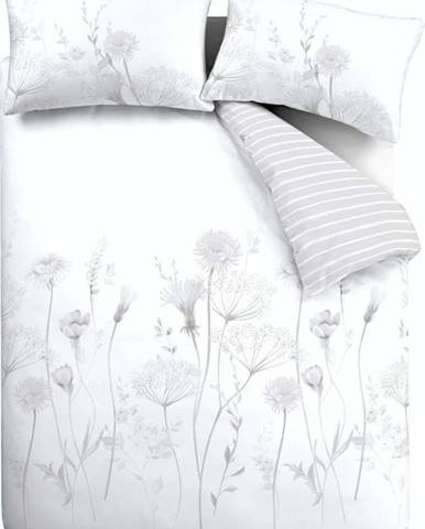 Bílo-šedé povlečení Catherine Lansfield Meadowsweet Floral, 135 x 200 cm