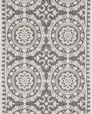 Šedo-krémový venkovní koberec Bougari Jardin, 80 x 250 cm
