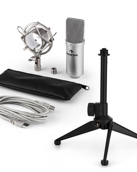 Auna Auna MIC-900S V1, USB mikrofonní sada, stříbrný kondenzátorový mikrofon + stolní stativ