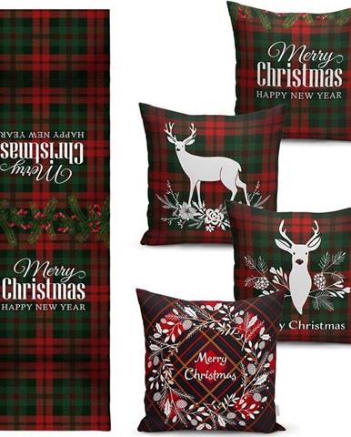 Sada 4 vánočních povlaků na polštář a běhounu na stůl Minimalist Cushion Covers Tartan Christmas