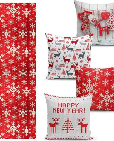 Sada 4 vánočních povlaků na polštář a běhounu na stůl Minimalist Cushion Covers Happy Holiday
